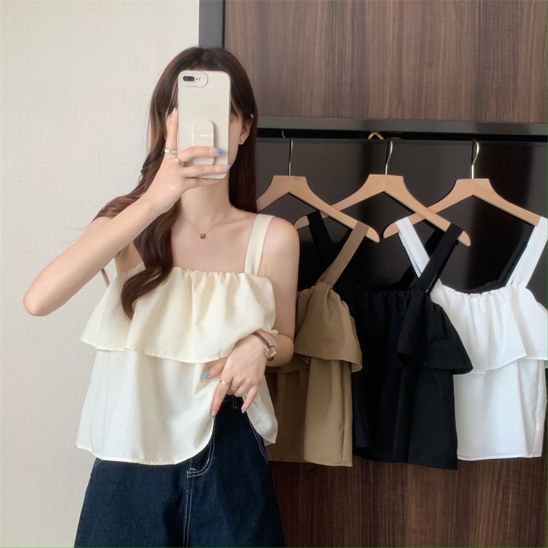 Jiashucheng Áo Sơ Mi Ngắn Sát Nách Dáng Rộng Màu Trơn Phong Cách Mới Mùa Hè Cho Nữ