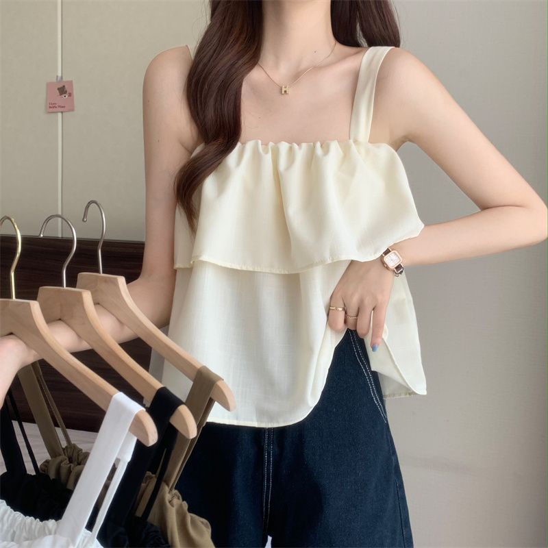 Jiashucheng Áo Sơ Mi Ngắn Sát Nách Dáng Rộng Màu Trơn Phong Cách Mới Mùa Hè Cho Nữ