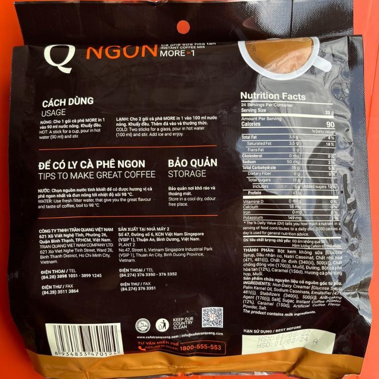 Cafe hoà tan sữa 3 in 1 NGON Trần Quang 24 gói
