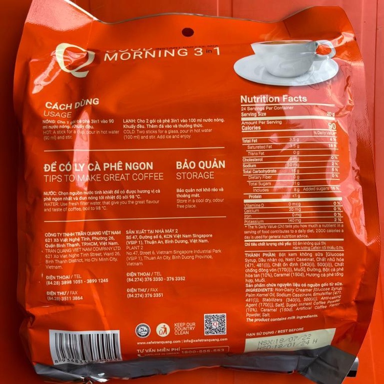 Cà Phê Sữa Hòa Tan 3 in 1 goodmorning Trần Quang 480g