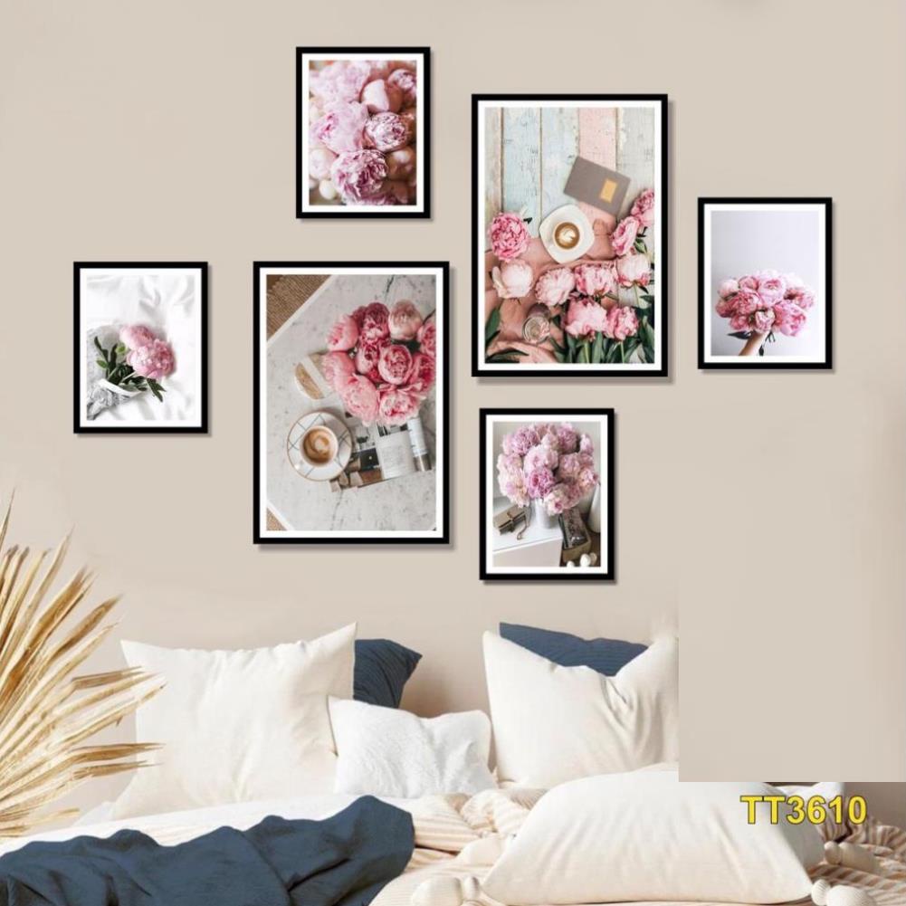 Bộ 6 bức tranh dán tường, tranh treo tường, hoa mẫu đơn, hoa hướng dương, Xưởng Tranh Tiến Huy
