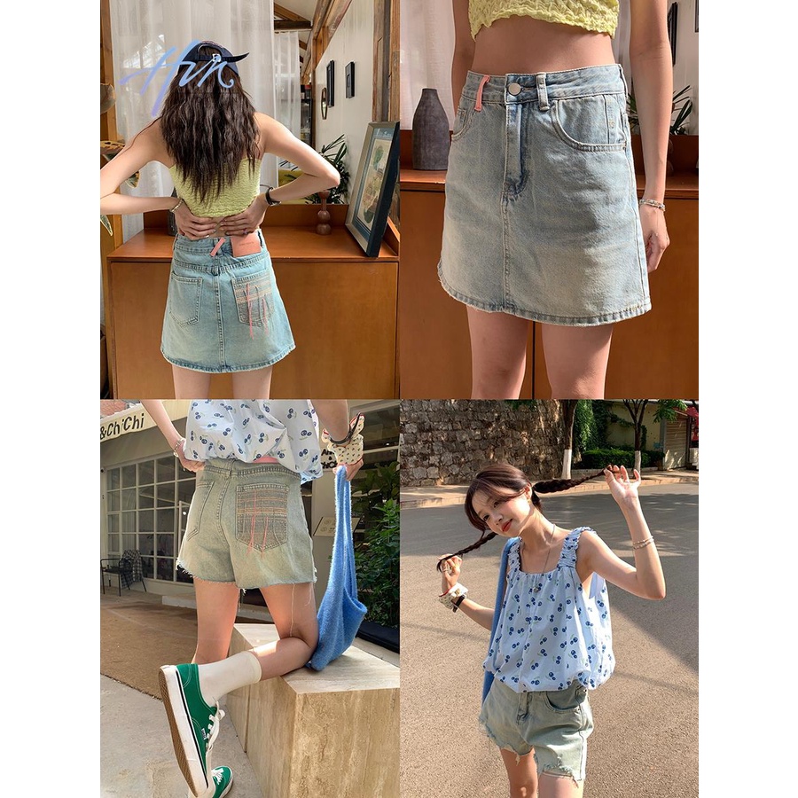 Quần Short Denim Chữ a Lưng Cao Thêu Họa Tiết Phối Tua Rua Thời Trang Mùa Hè Cho Nữ