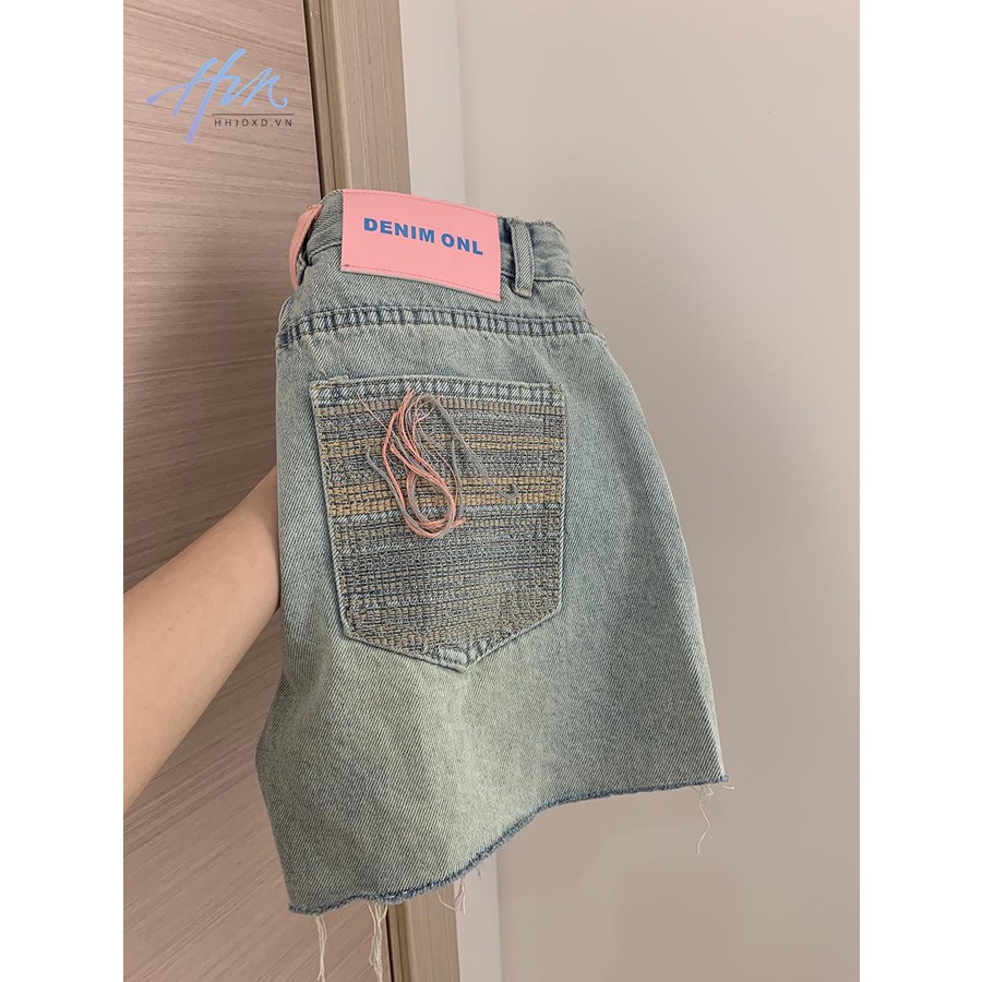 Quần Short Denim Chữ a Lưng Cao Thêu Họa Tiết Phối Tua Rua Thời Trang Mùa Hè Cho Nữ