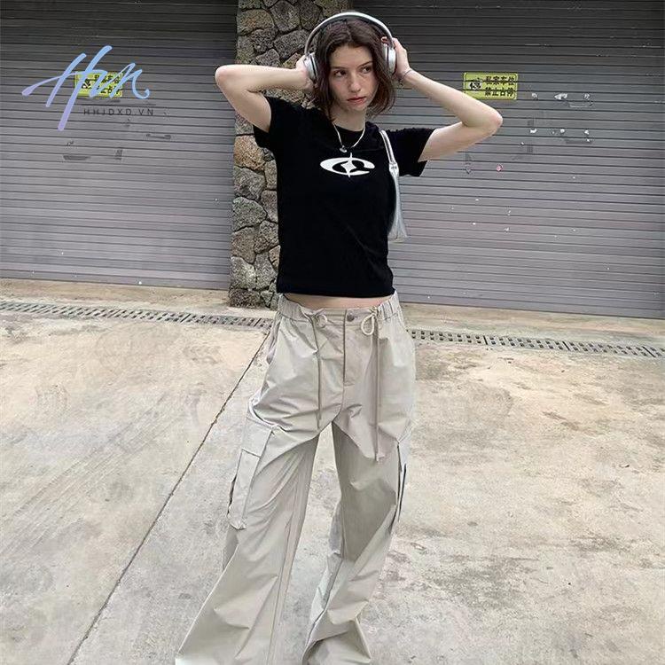 Áo Thun Tay Ngắn Dáng Ôm In Hình Hành Tinh Độc Đáo Phong Cách Retro Mỹ