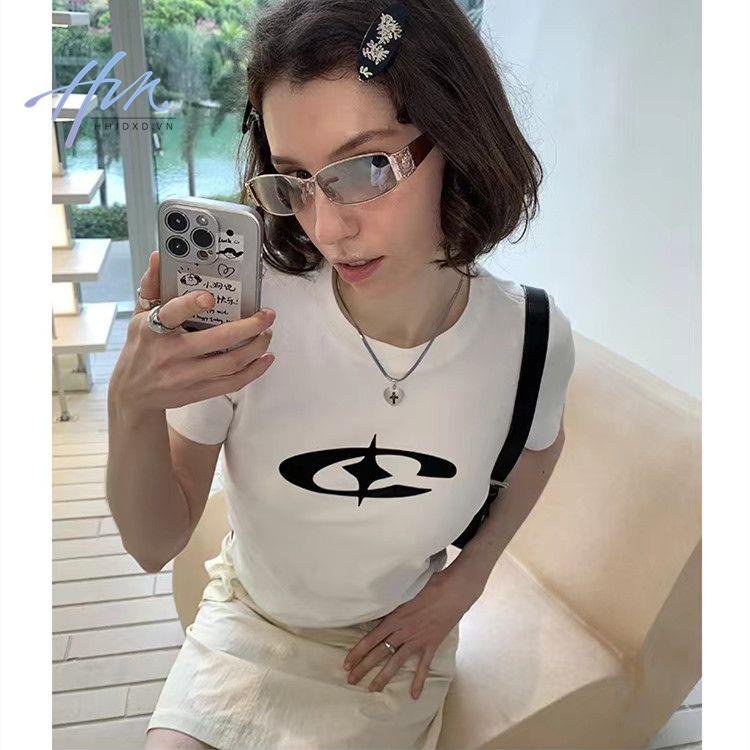 Áo Thun Tay Ngắn Dáng Ôm In Hình Hành Tinh Độc Đáo Phong Cách Retro Mỹ