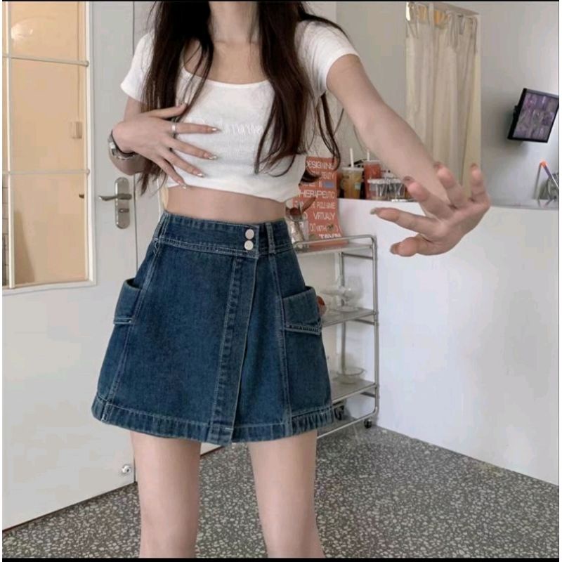 Quần shorts jeans nữ giả váy lưng cao GV01, chân váy ngắn chữ a dáng ôm hot trend 2023 Shop Hạt Dẻ