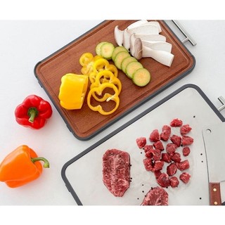 Thớt 2 mặt gỗ và inox 304. thớt kháng khuẩn cao cấp gume 2 mặt bằng inox 304 với gỗ mun nguyên khối bền bỉ