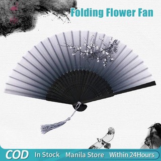 Floral Folding Hand Fan Vintage Style Silk Folding Fan Bamboo Folding Hand Held Flower Fan
