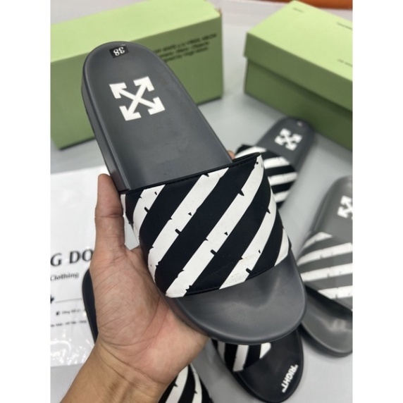 Dép Off white Nam Hàng Like_Au Đẹp Full Box , Dép Nam Họa Tiết Kẻ Sọc Đen Trắng Siêu Hót 2023 Đế Đúc Cao Su