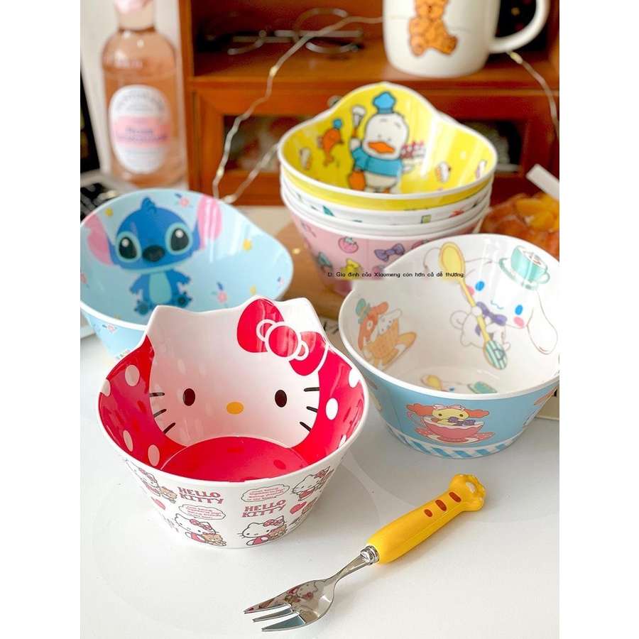 Phim Hoạt Hình Kitty Dễ Thương Bộ Đồ Ăn Melamine Chống Rơi Bát Canh Giả Sứ Bát Cơm Sáng Tạo Cho Bé Trẻ Em