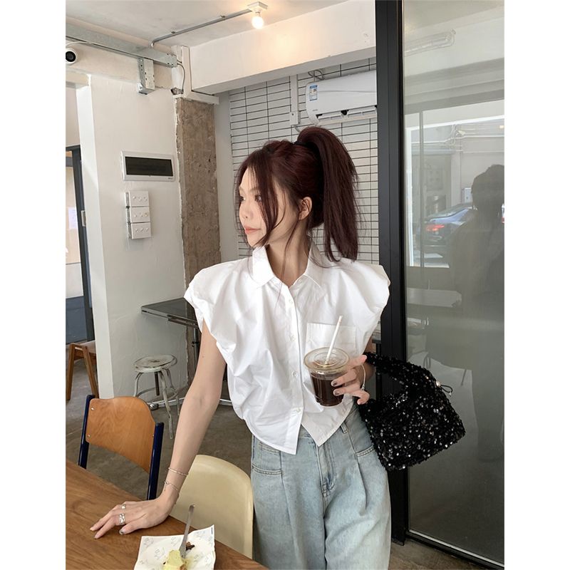 Hàng Mới Về Mới Áo Sơ Mi Nữ Ngắn Tay Phong Cách Retro Hong Kong