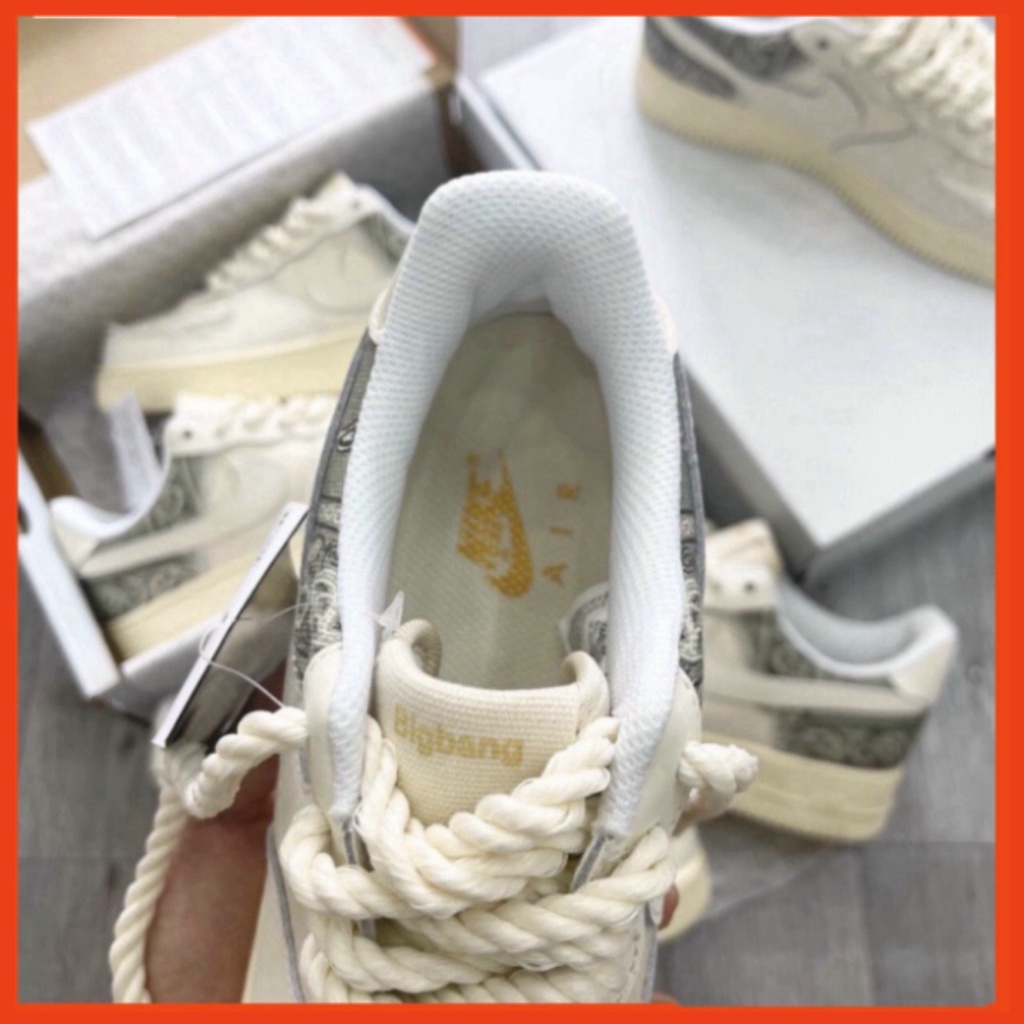 34 3 Giày thể thao AF1 dây thừng họa tiết Paisley màu kem, Giày sneaker thổ cẩm dây thừng nam nữ full bill box đi siêu ê | BigBuy360 - bigbuy360.vn
