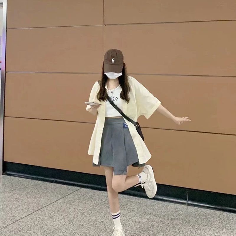 Jiashucheng Áo Sơ Mi Ngắn Tay In Chữ Phong Cách Hàn Quốc Dễ Phối Đồ Mùa Hè Mới Cho Nữ Sinh