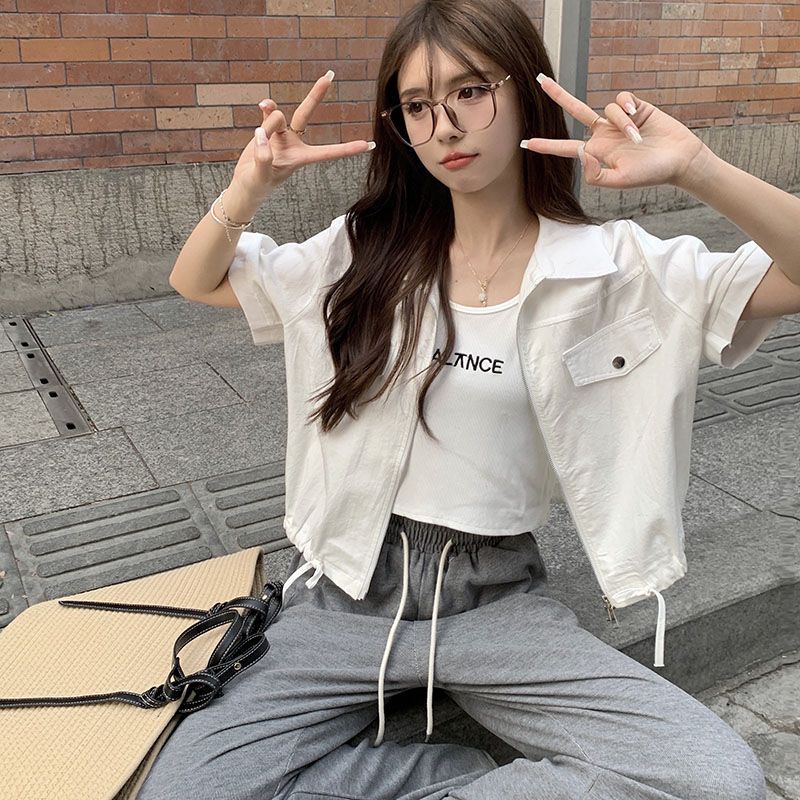 Jiashucheng Áo Cardigan Ngắn Tay Phối Dây Rút Thời Trang Mùa Hè Cho Nữ