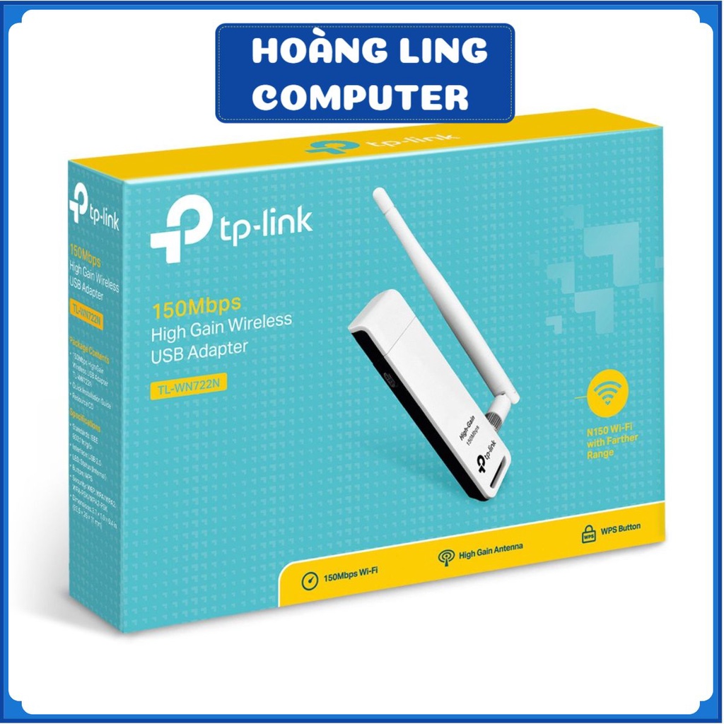 Bộ thu Wifi dùng cho laptop, máy tính để bàn Tplink WN 722N chính hãng LILOPC
