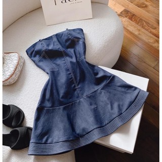 ĐẦm ống jeans xòe kiểu viền chỉ trắng cup ngực