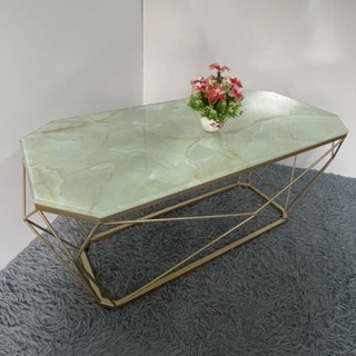 Bàn đá quý vuông, bàn sofa Mặt Kính cường lực chống va đập Chống xây sát - Khung sắt sơn tĩnh điện vàng CHÍNH HÃNG