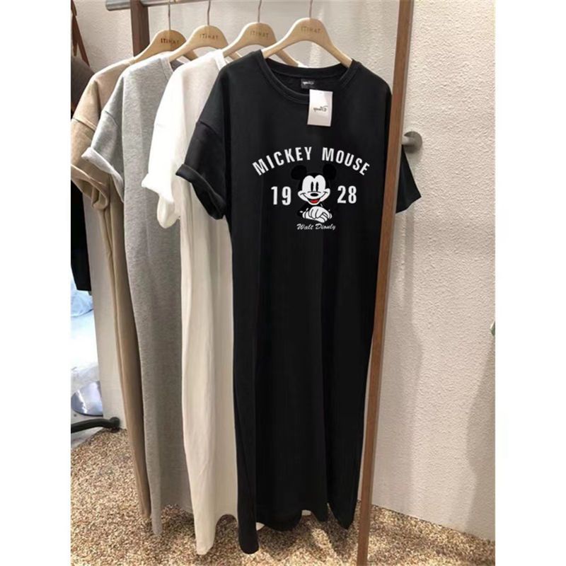 Jiashucheng Đầm Thun Dài Qua Gối Ngắn Tay Dáng Rộng Phong Cách Mới Mùa Hè Kích Thước Lớn Cho Nữ