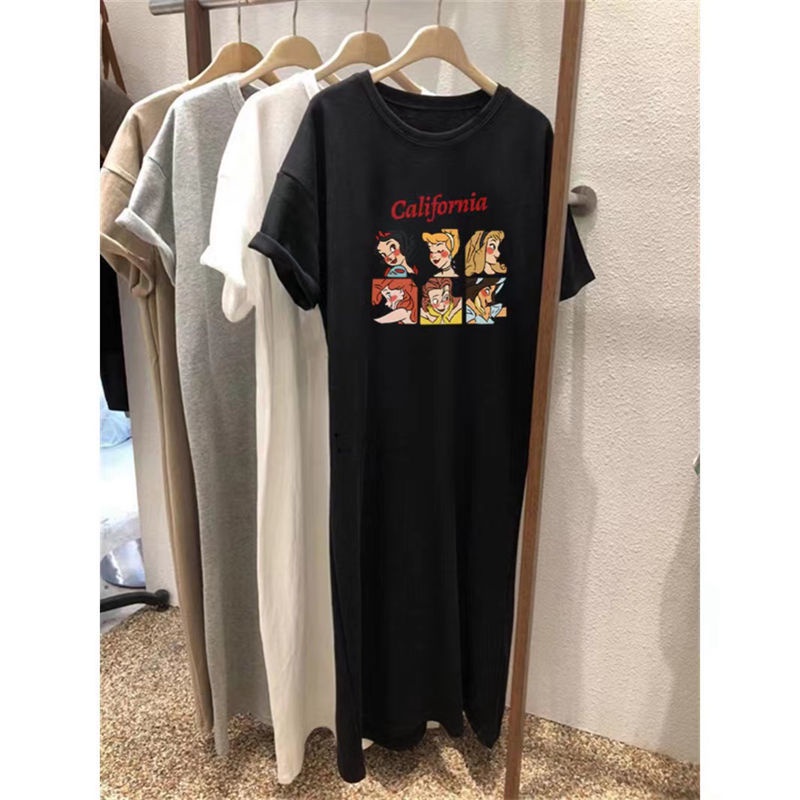 Jiashucheng Đầm Thun Dài Qua Gối Ngắn Tay Dáng Rộng Phong Cách Mới Mùa Hè Kích Thước Lớn Cho Nữ