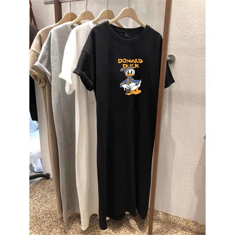 Jiashucheng Đầm Thun Dài Qua Gối Ngắn Tay Dáng Rộng Phong Cách Mới Mùa Hè Kích Thước Lớn Cho Nữ