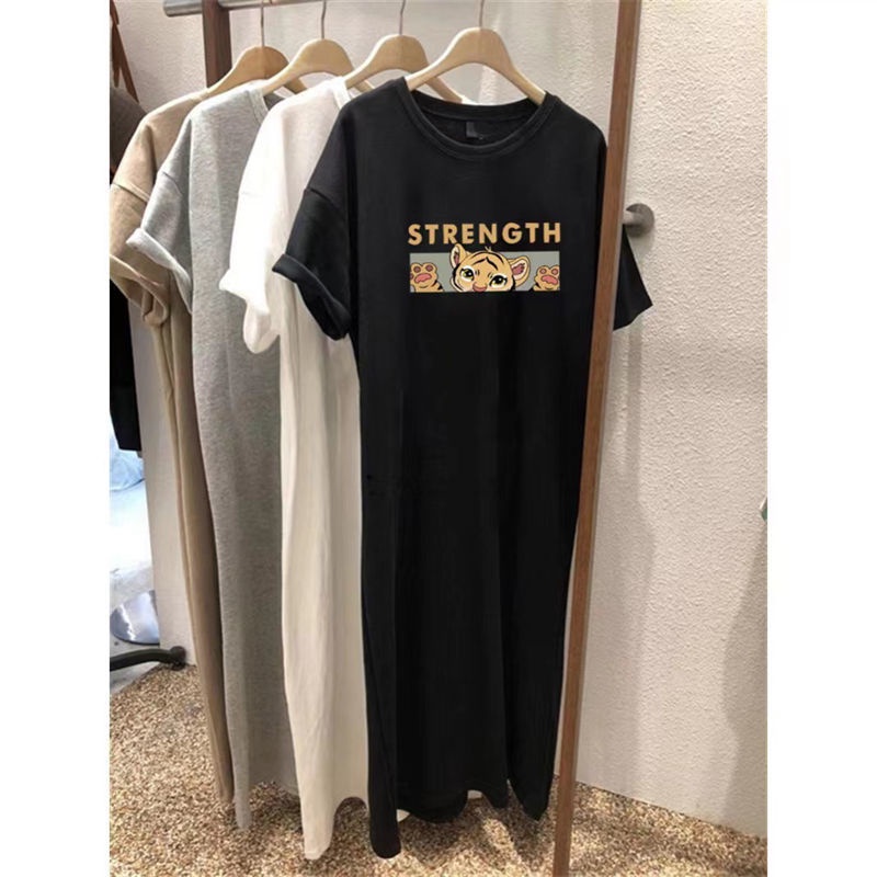 Jiashucheng Đầm Thun Dài Qua Gối Ngắn Tay Dáng Rộng Phong Cách Mới Mùa Hè Kích Thước Lớn Cho Nữ