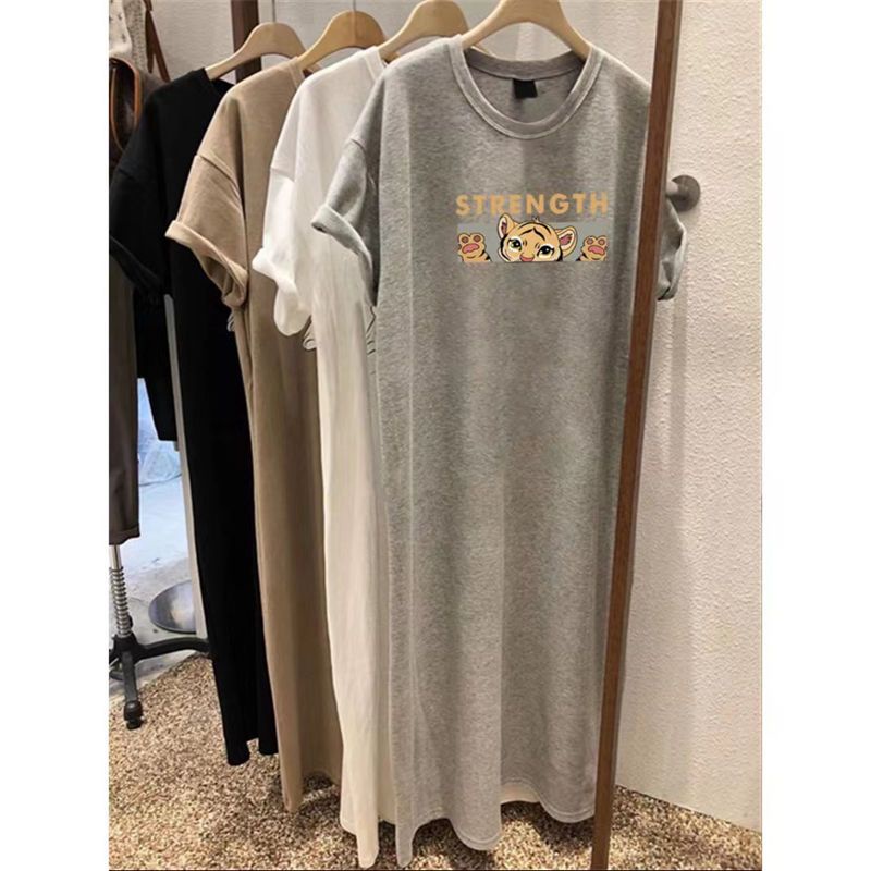 Jiashucheng Đầm Thun Dài Qua Gối Ngắn Tay Dáng Rộng Phong Cách Mới Mùa Hè Kích Thước Lớn Cho Nữ