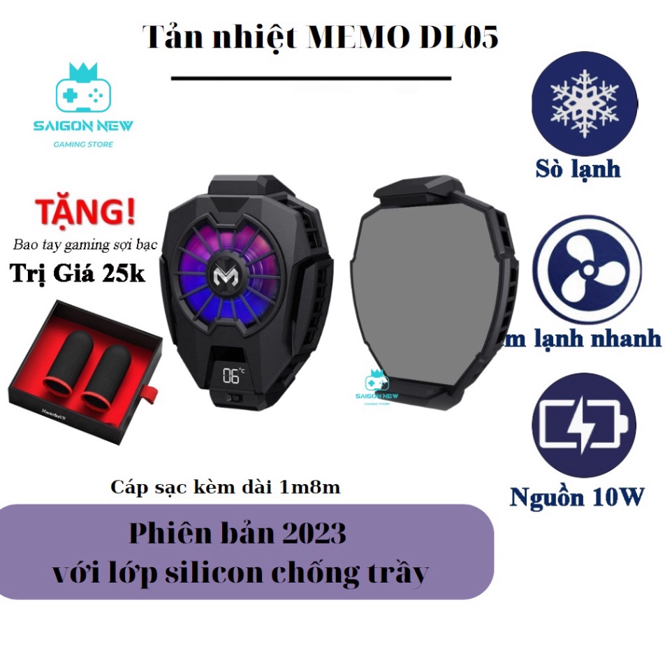 Quạt Tản nhiệt điện thoại MEMO DL05 Bản New 2023 - Sò lạnh làm mát khi chơi game, Có đồng hồ hiện thị nhiệt độ siêu đẹp
