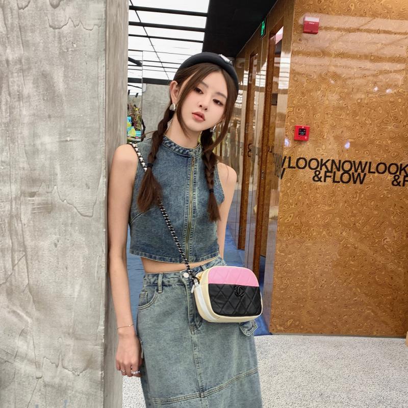 Áo denim JSC không tay có khóa kéo thời trang mùa hè dành cho nữ