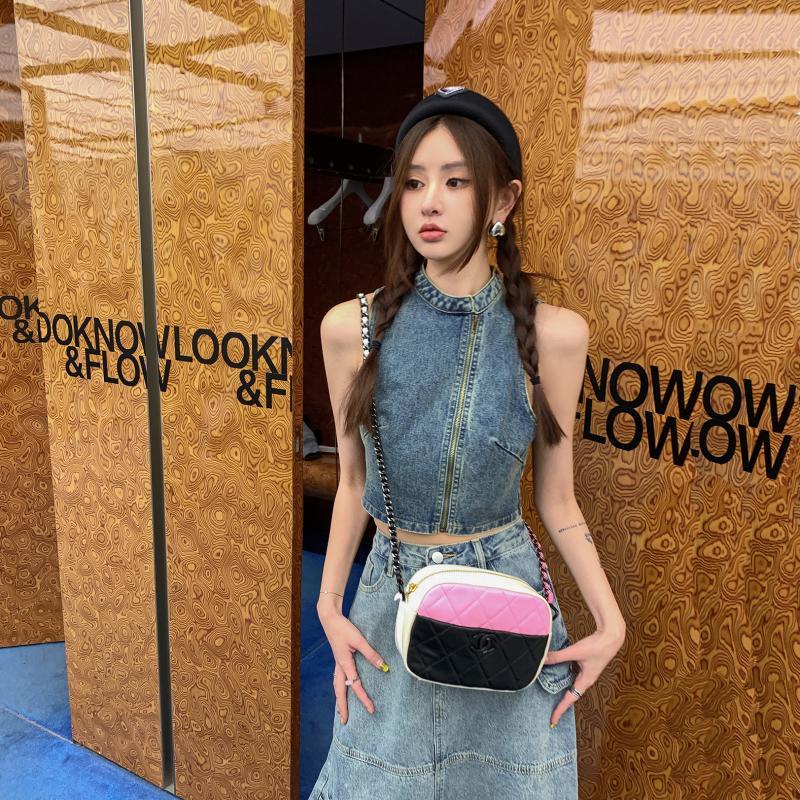 Áo denim JSC không tay có khóa kéo thời trang mùa hè dành cho nữ