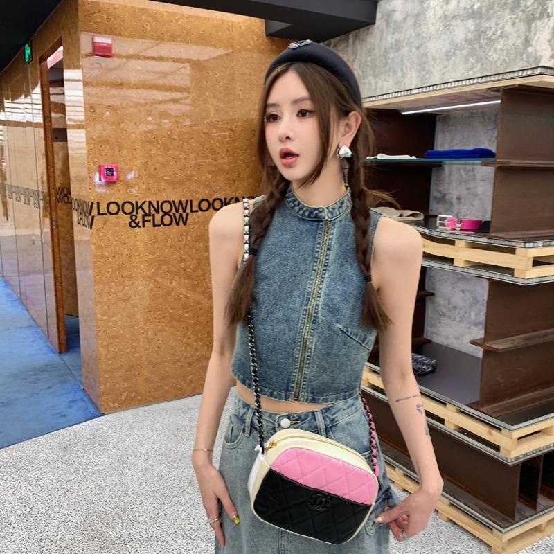 Áo denim JSC không tay có khóa kéo thời trang mùa hè dành cho nữ