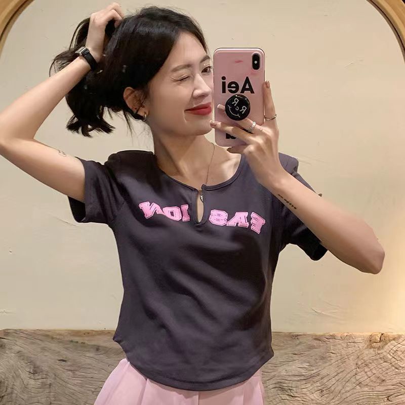 Jiashucheng Áo Thun Ngắn Tay Ôm Dáng Phong Cách Mùa Hè Mới 2022 Hợp Thời Trang Cho Nữ