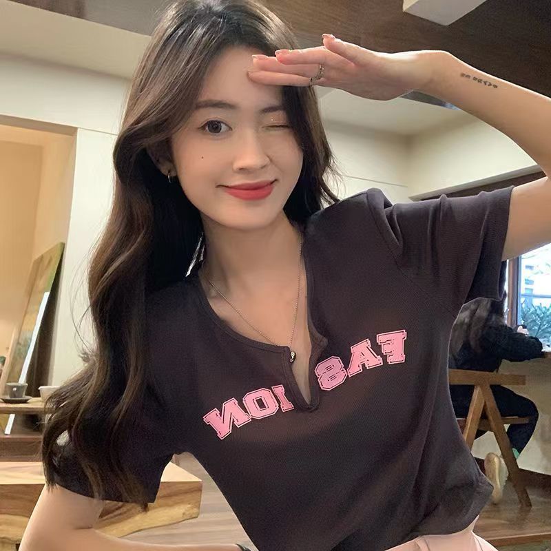 Jiashucheng Áo Thun Ngắn Tay Ôm Dáng Phong Cách Mùa Hè Mới 2022 Hợp Thời Trang Cho Nữ