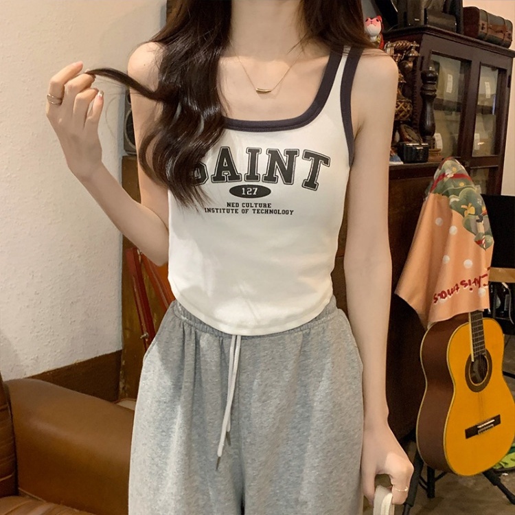 Jiashucheng Hàng Châu Âu Hàng Bán Chạy Áo Hai Dây Cổ Vuông Ngắn Xương Cá Màu Tương Phản Retro Mùa Hè Cho Nữ