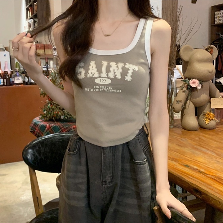 Jiashucheng Hàng Châu Âu Hàng Bán Chạy Áo Hai Dây Cổ Vuông Ngắn Xương Cá Màu Tương Phản Retro Mùa Hè Cho Nữ