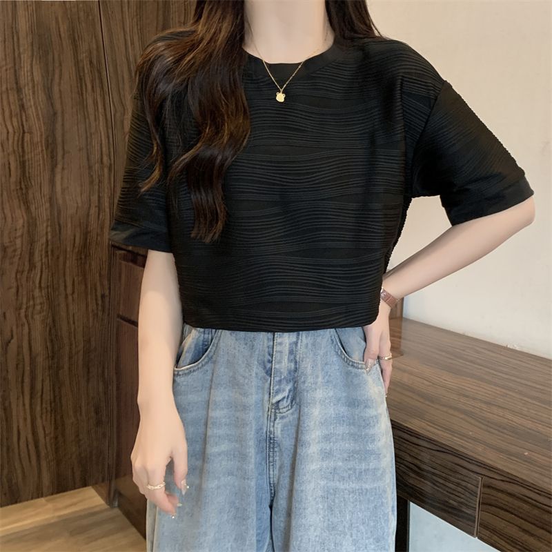 Áo Thun Tay Ngắn Dáng Rộng Họa Tiết Gợn Sóng Phong Cách Pháp Thời Trang Mùa Hè Cho Nữ