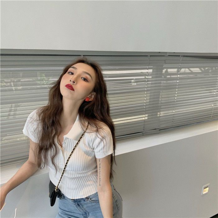 Áo Thun polo Dệt Kim Ngắn Tay Dáng Ôm Gợi Cảm Thời Trang Mùa Hè Cho Nữ