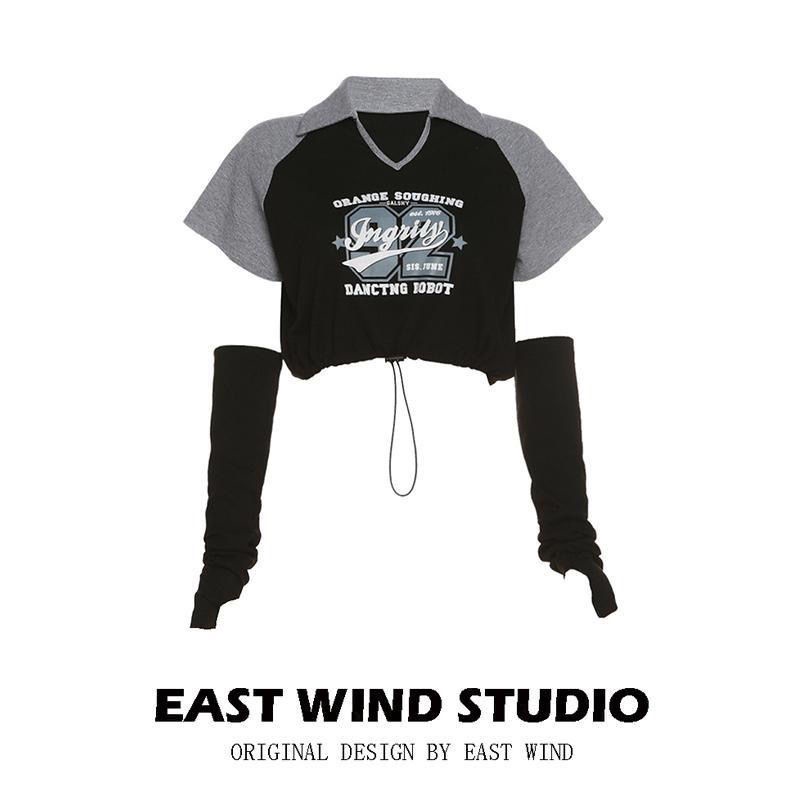 Jiashucheng Áo Thun Tay Ngắn Hở Vai Phối Dây Rút Phong Cách Mỹ Cổ Điển Thời Trang Mới