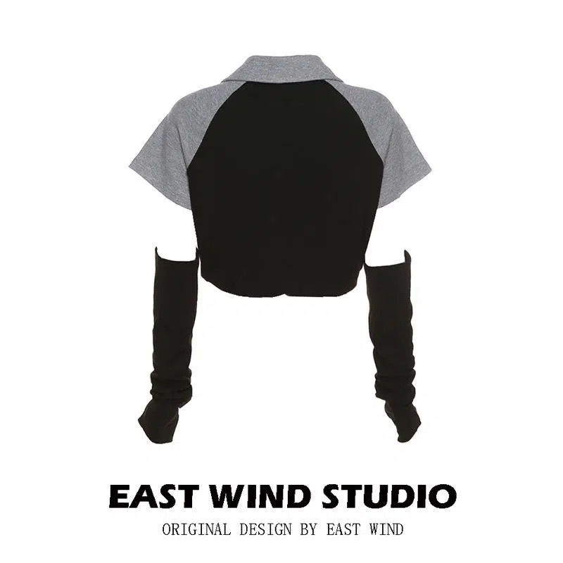 Jiashucheng Áo Thun Tay Ngắn Hở Vai Phối Dây Rút Phong Cách Mỹ Cổ Điển Thời Trang Mới