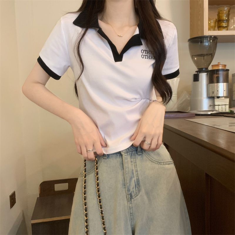 Áo Thun polo Tay Ngắn Màu Hồng Phong Cách Retro Dành Cho Nữ