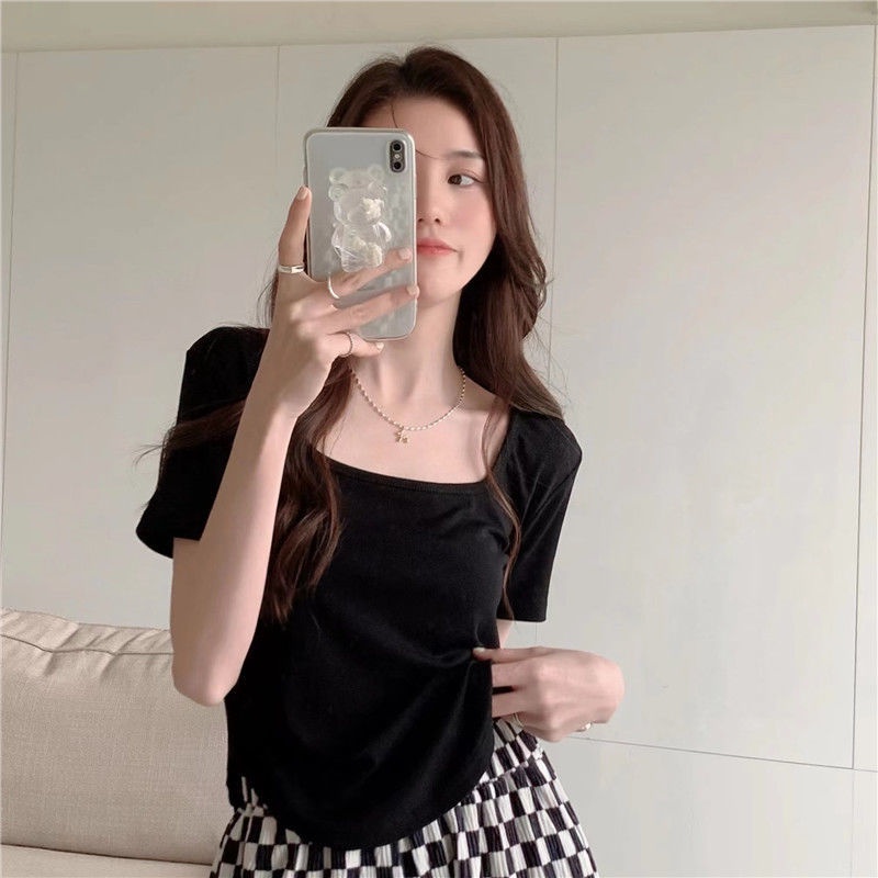 Áo Thun Tay Ngắn Dáng Ôm Phong Cách Hàn Quốc Thời Trang Mùa Hè Xinh Xắn Cho Nữ