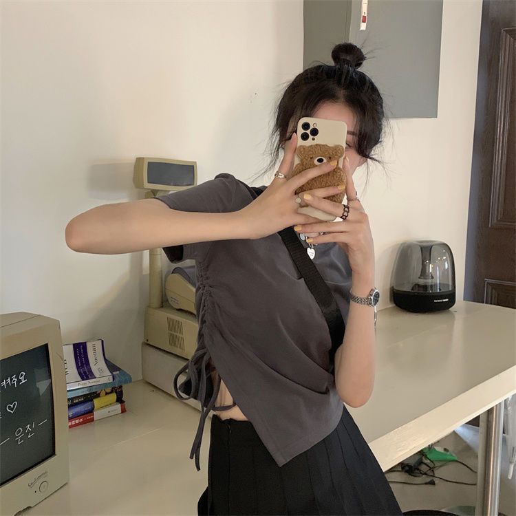 Áo Thun Tay Ngắn Phối Dây Rút Thời Trang Mùa Hè Cho Nữ