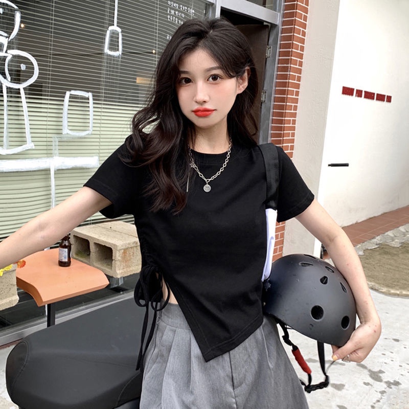 Áo Thun Tay Ngắn Phối Dây Rút Thời Trang Mùa Hè Cho Nữ