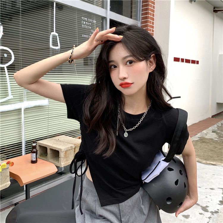 Áo Thun Tay Ngắn Phối Dây Rút Thời Trang Mùa Hè Cho Nữ