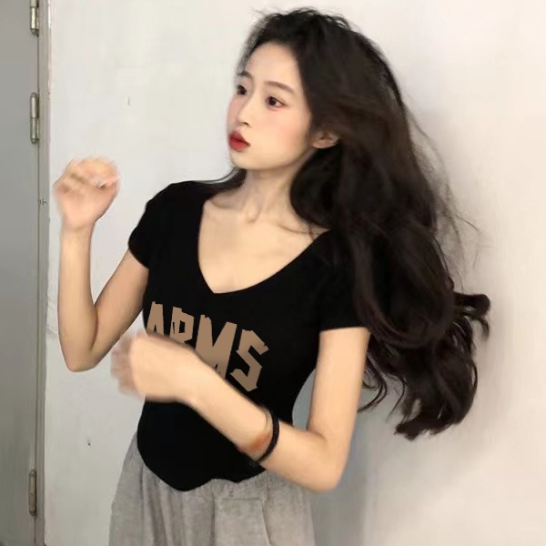 Áo Thun Ngắn Tay Cổ Chữ V Màu Trắng Thời Trang Mùa Hè Cho Nữ