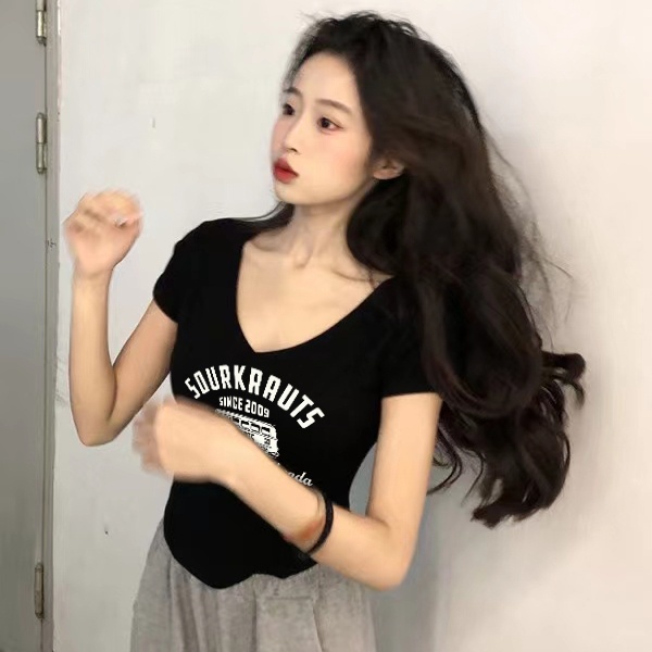 Áo Thun Ngắn Tay Cổ Chữ V Màu Trắng Thời Trang Mùa Hè Cho Nữ