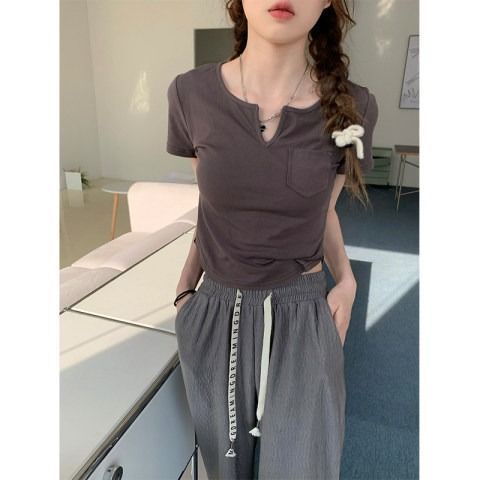 Áo Kiểu Cổ Chữ V Thiết Kế Độc Đáo Thoải Mái Thời Trang Mùa Hè Xinh Xắn Cho Nữ