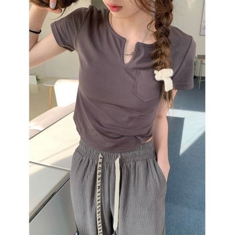 Áo Kiểu Cổ Chữ V Thiết Kế Độc Đáo Thoải Mái Thời Trang Mùa Hè Xinh Xắn Cho Nữ