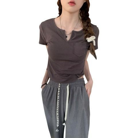 Áo Kiểu Cổ Chữ V Thiết Kế Độc Đáo Thoải Mái Thời Trang Mùa Hè Xinh Xắn Cho Nữ