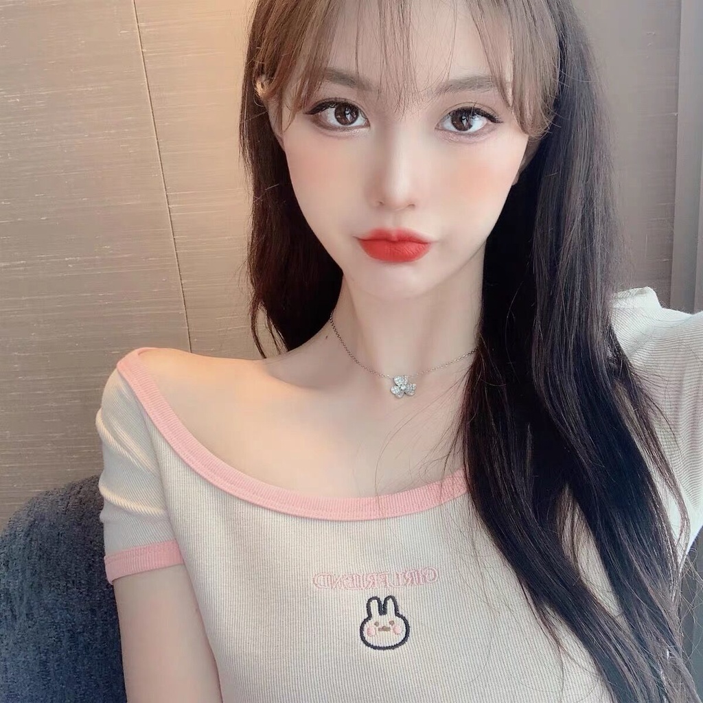 Áo Thun Lửng Ngắn Tay Thêu Hoa Thời Trang Nữ Tính