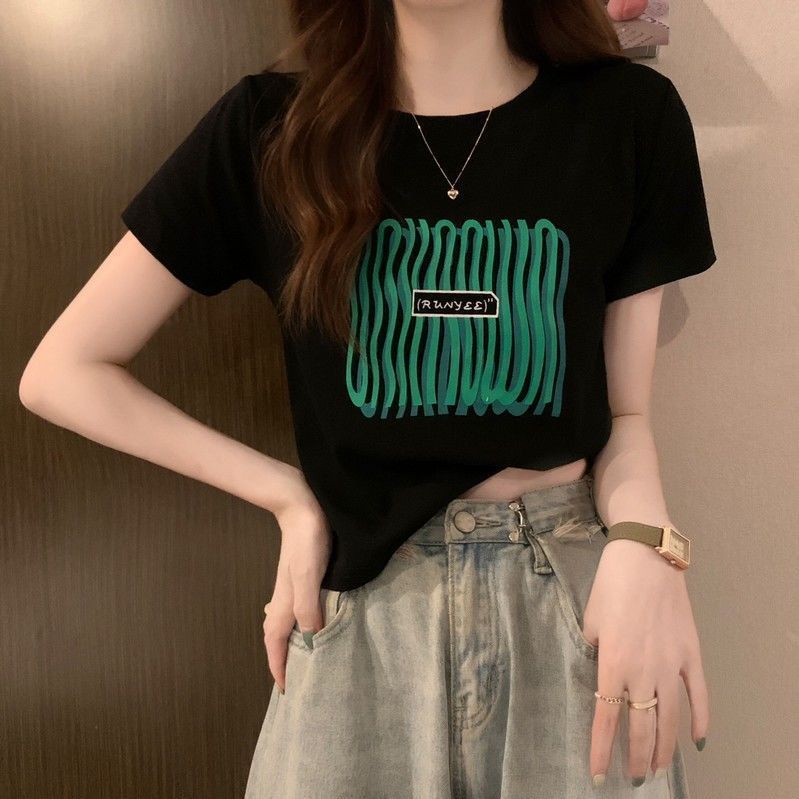 Áo Thun Cotton Ngắn Tay Dáng Ôm Phong Cách Hàn Quốc Thời Trang Mùa Hè Dành Cho Nữ